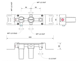 BOX-23-USA MSN Inbouwdeel voor thermostatische mengkraan en omstelling met uitloop