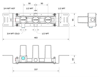 BOX-23-V-USA MSN – Encastre para mezclador termostático de doble mando